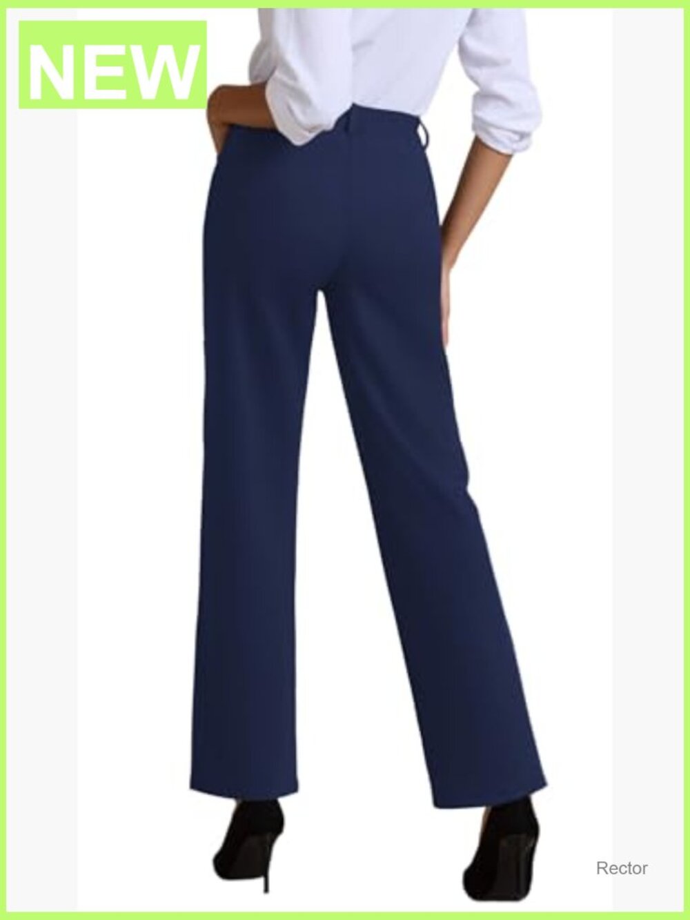 High Waisted Pull On Dress Pants Stretchy Straight Leg Business Trousers with - Picture 2 of 7